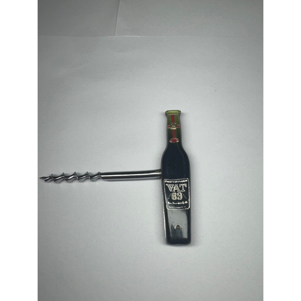 Vintage Vat 69 Scotch Whisky Figural Bottle Corkscrew T-Handle Bar Tool